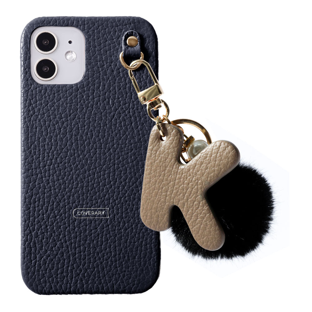 Genuine leather 32 colors Italian shrink leather BIG initials & fur charm back case AQUOS series