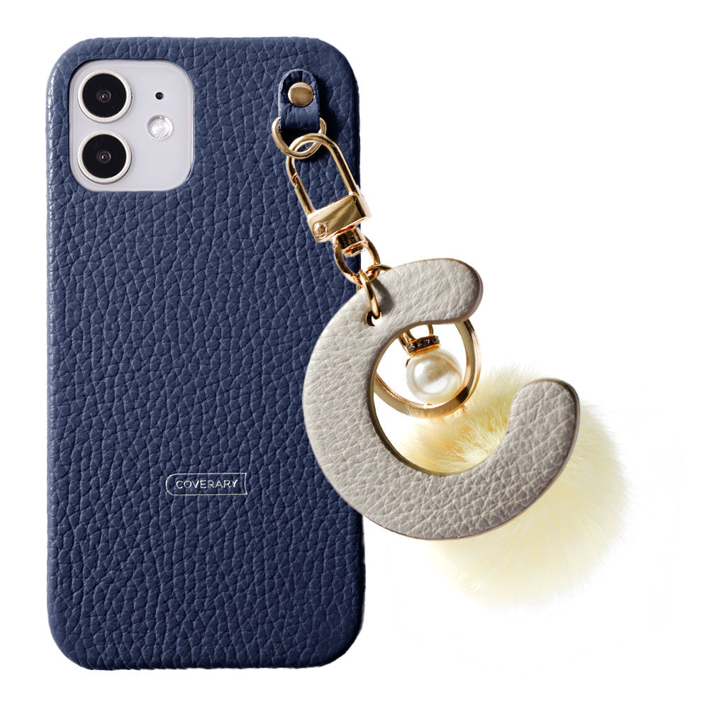 Genuine leather 32 colors Italian shrink leather BIG initials & fur charm back case Google Pixel series