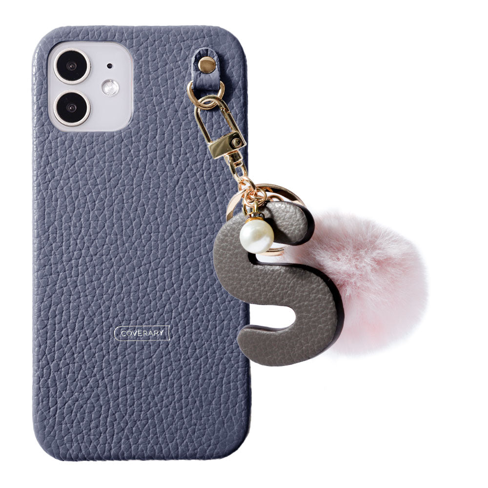 本革 32色 イタリアンシュリンクレザー BIGイニシャル＆ファーチャーム 背面ケース iPhoneシリーズ