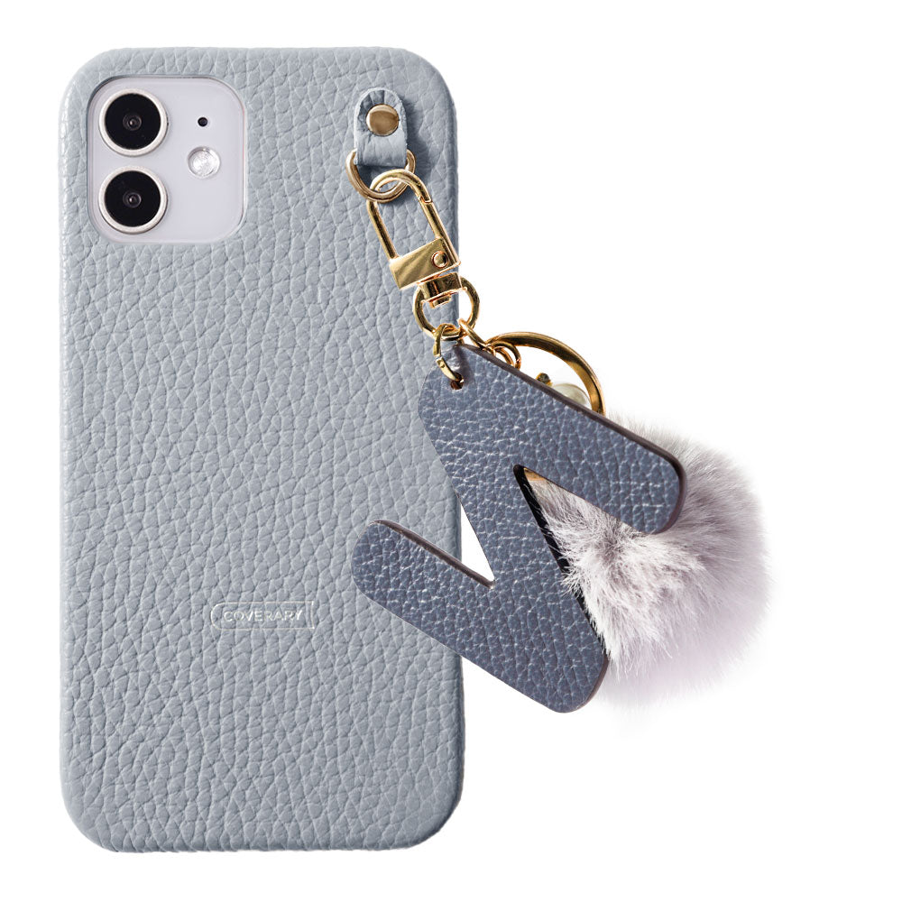 Genuine leather 32 colors Italian shrink leather BIG initials & fur charm back case Google Pixel series