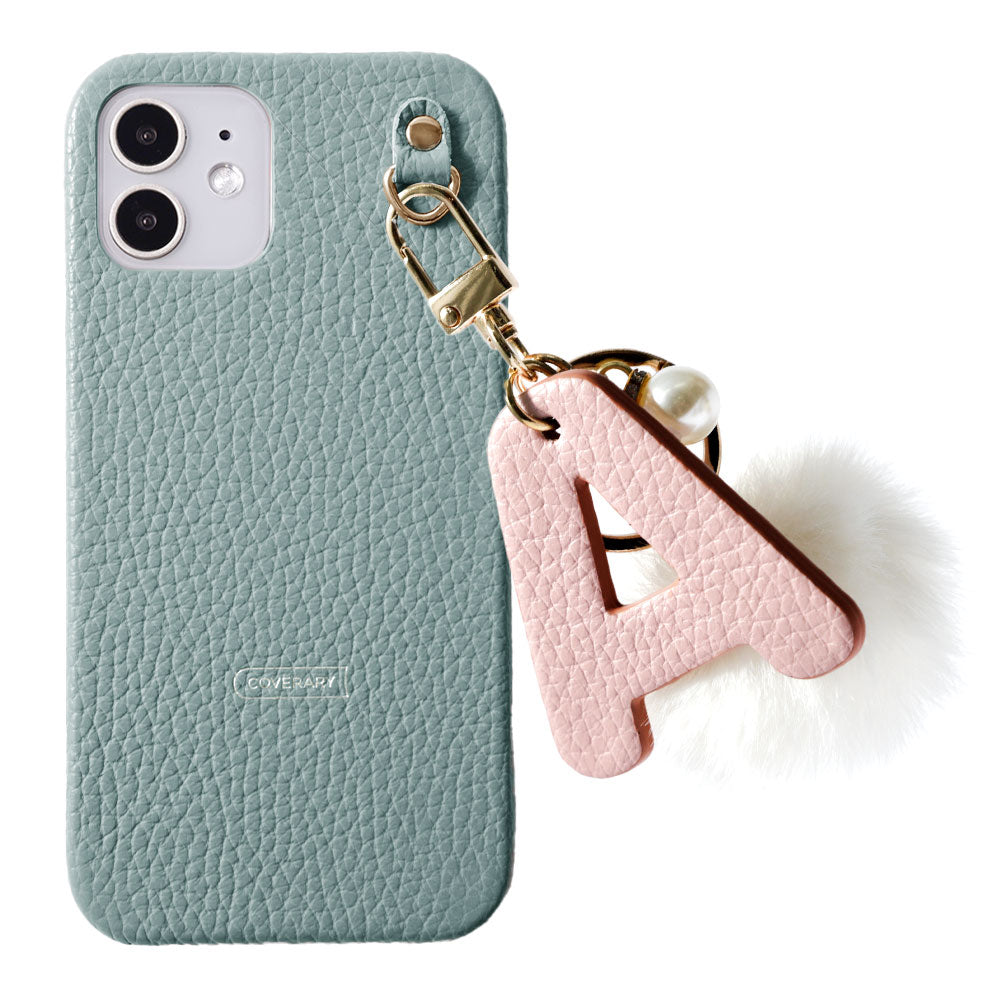 本革 32色 イタリアンシュリンクレザー BIGイニシャル＆ファーチャーム 背面ケース iPhoneシリーズ