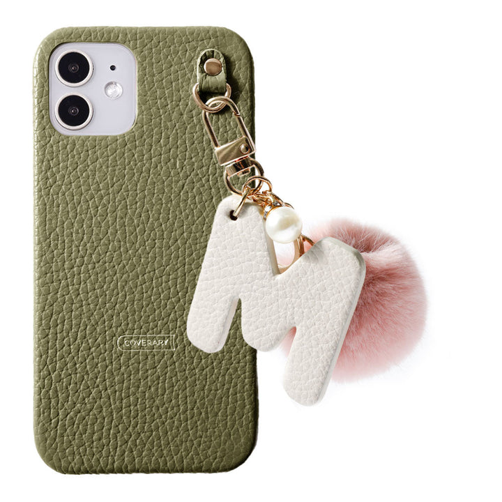 Genuine leather 32 colors Italian shrink leather BIG initials & fur charm back case Google Pixel series