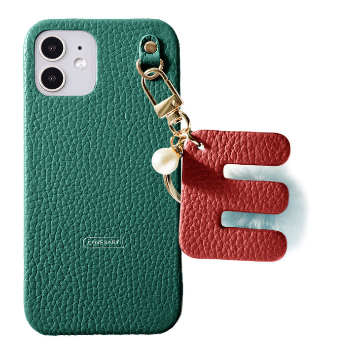 Genuine leather 32 colors Italian shrink leather BIG initials & fur charm back case AQUOS series