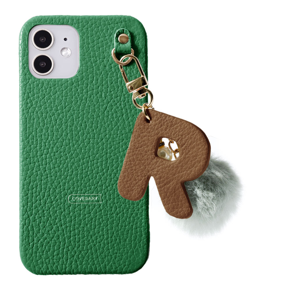 本革 32色 イタリアンシュリンクレザー BIGイニシャル＆ファーチャーム 背面ケース iPhoneシリーズ