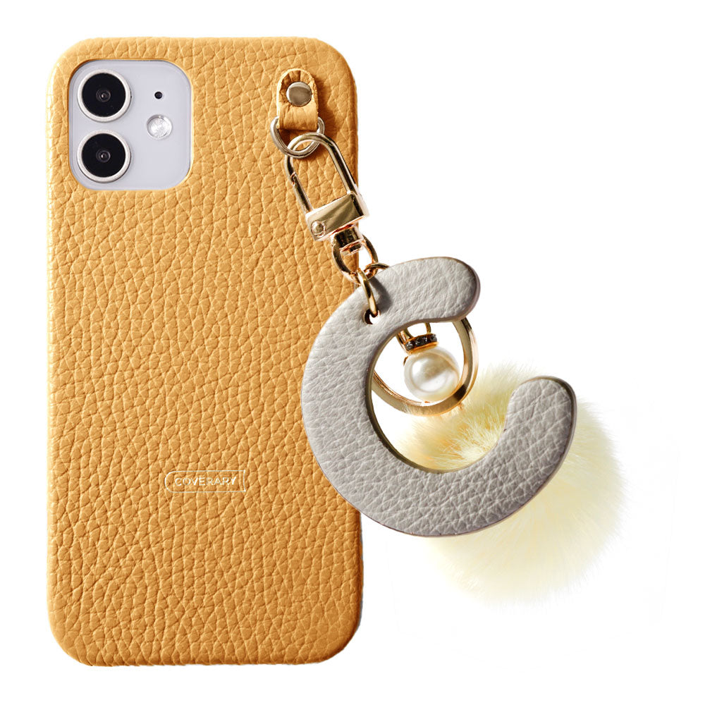 Genuine leather 32 colors Italian shrink leather BIG initials & fur charm back case Google Pixel series