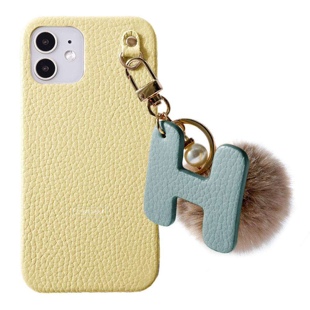 Genuine leather 32 colors Italian shrink leather BIG initials & fur charm back case Google Pixel series
