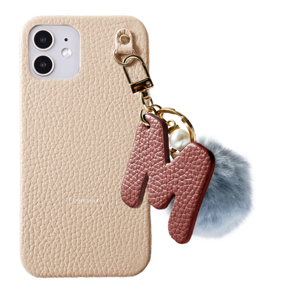 Genuine leather 32 colors Italian shrink leather BIG initials & fur charm back case AQUOS series
