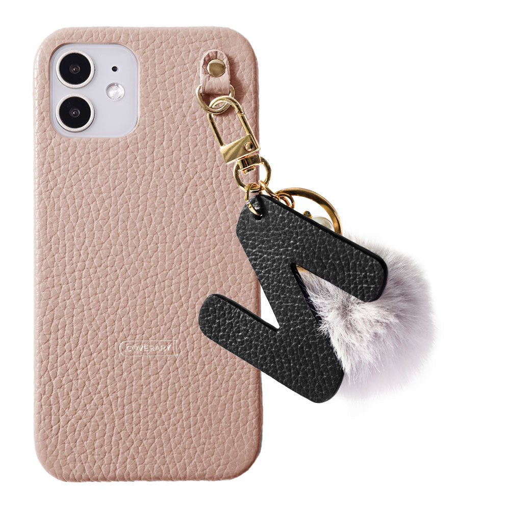 Genuine leather 32 colors Italian shrink leather BIG initials & fur charm back case AQUOS series