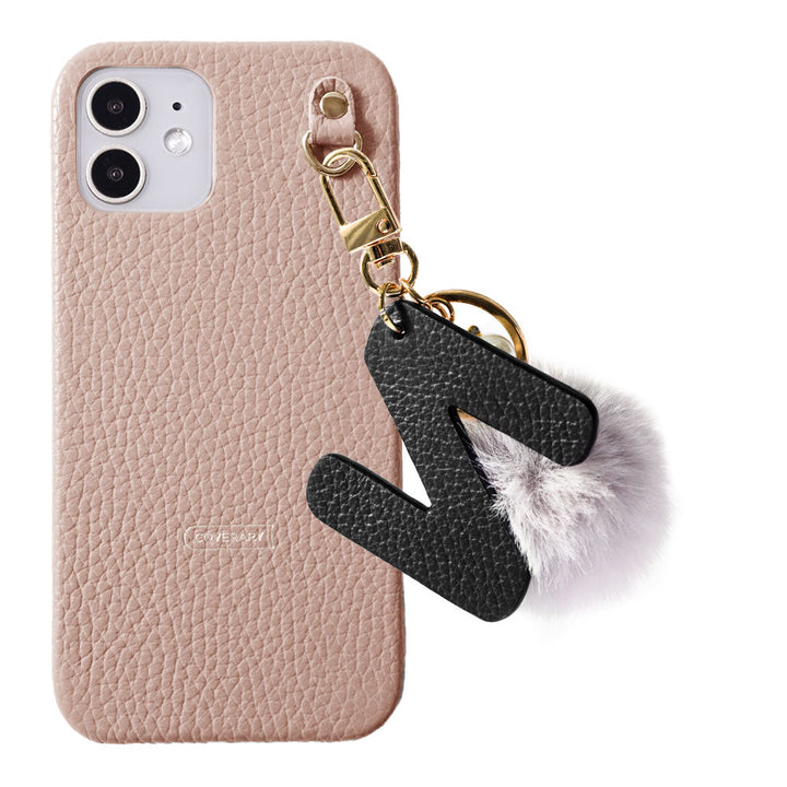 Genuine leather 32 colors Italian shrink leather BIG initials & fur charm back case AQUOS series