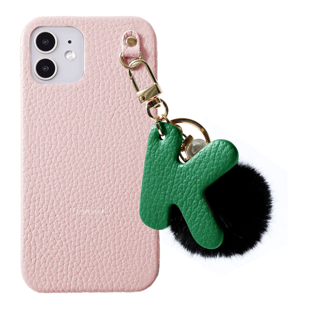 本革 32色 イタリアンシュリンクレザー BIGイニシャル＆ファーチャーム 背面ケース iPhoneシリーズ