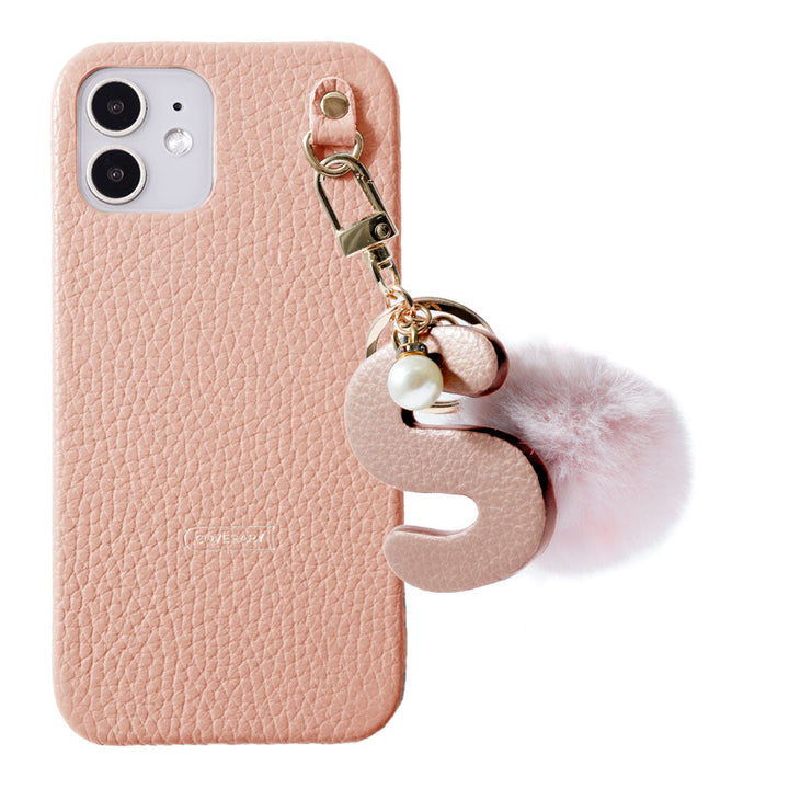 本革 32色 イタリアンシュリンクレザー BIGイニシャル＆ファーチャーム 背面ケース iPhoneシリーズ