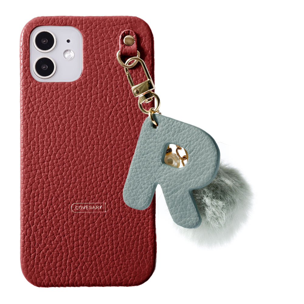 Genuine leather 32 colors Italian shrink leather BIG initials & fur charm back case AQUOS series