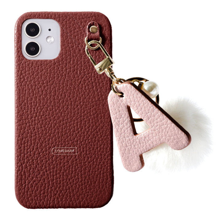 Genuine leather 32 colors Italian shrink leather BIG initials & fur charm back case Google Pixel series