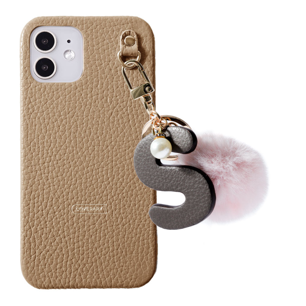 Genuine leather 32 colors Italian shrink leather BIG initials & fur charm back case Google Pixel series