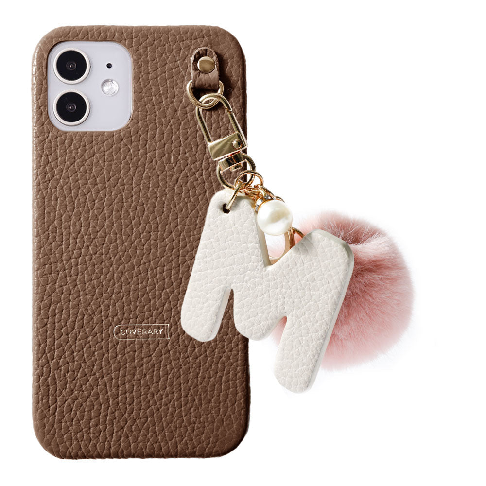 Genuine leather 32 colors Italian shrink leather BIG initials & fur charm back case AQUOS series