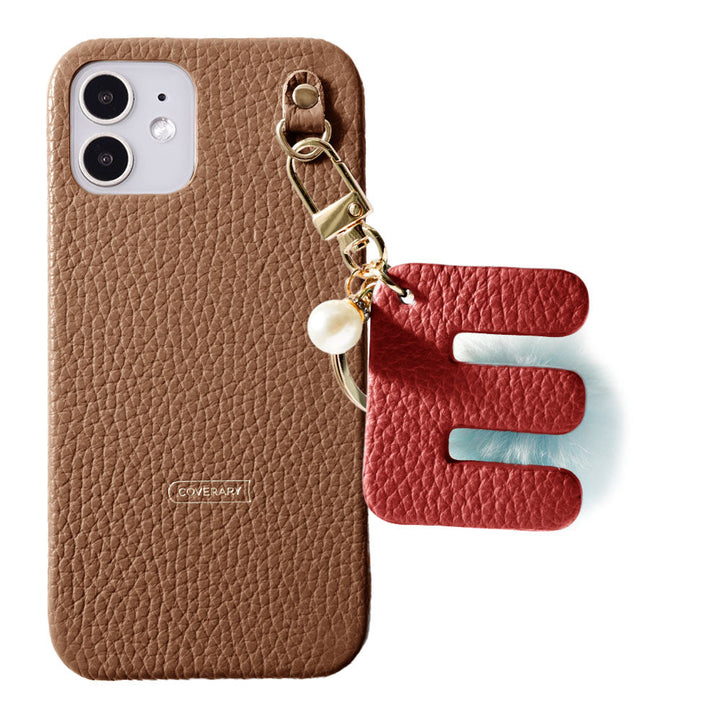 Genuine leather 32 colors Italian shrink leather BIG initials & fur charm back case Google Pixel series