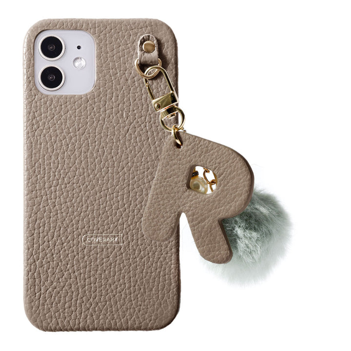 Genuine leather 32 colors Italian shrink leather BIG initials & fur charm back case Google Pixel series