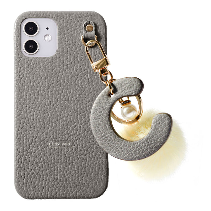 Genuine leather 32 colors Italian shrink leather BIG initials & fur charm back case AQUOS series