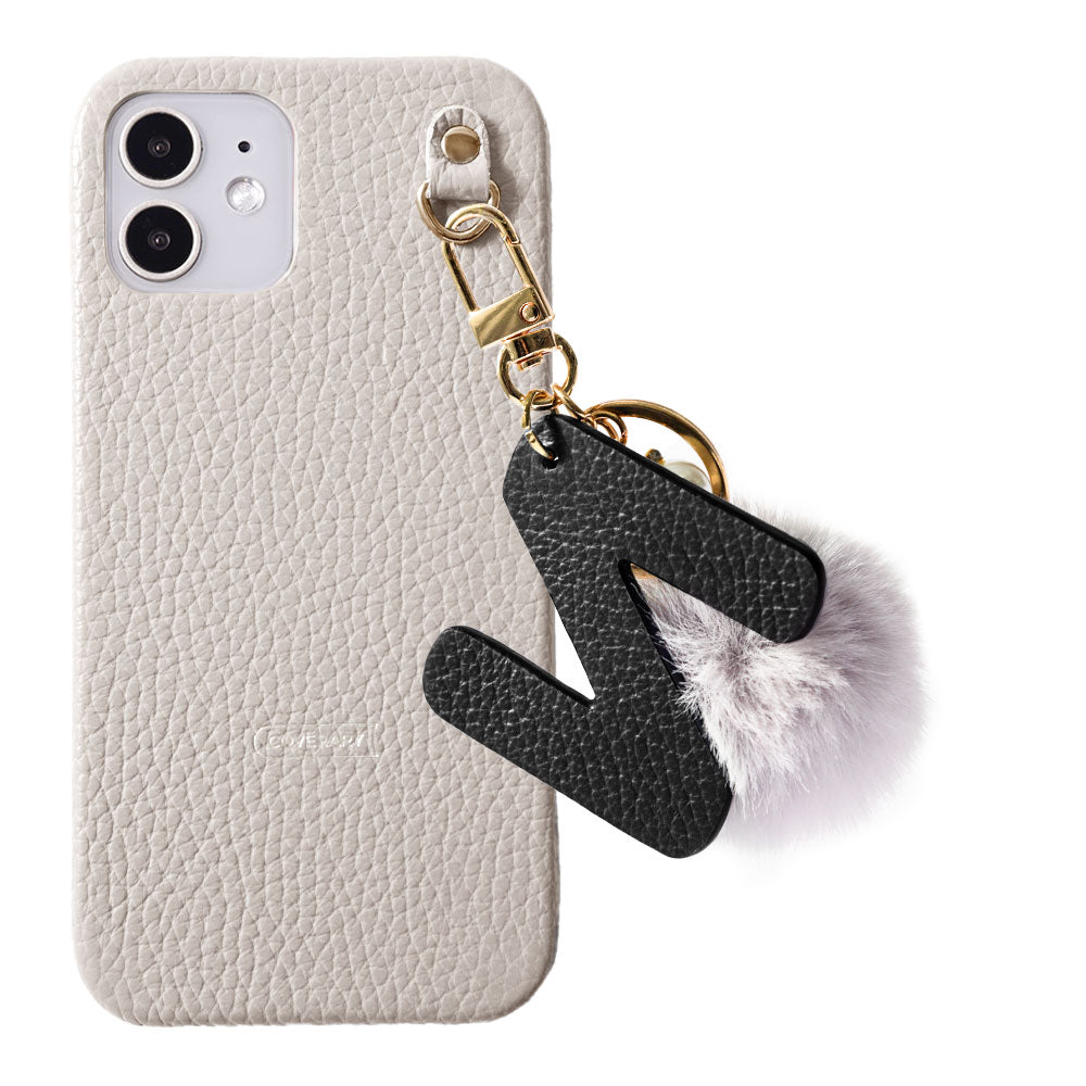 Genuine leather 32 colors Italian shrink leather BIG initials & fur charm back case AQUOS series