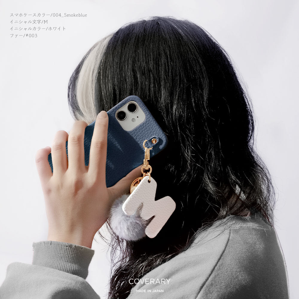 Genuine leather 32 colors Italian shrink leather BIG initials & fur charm back case Google Pixel series