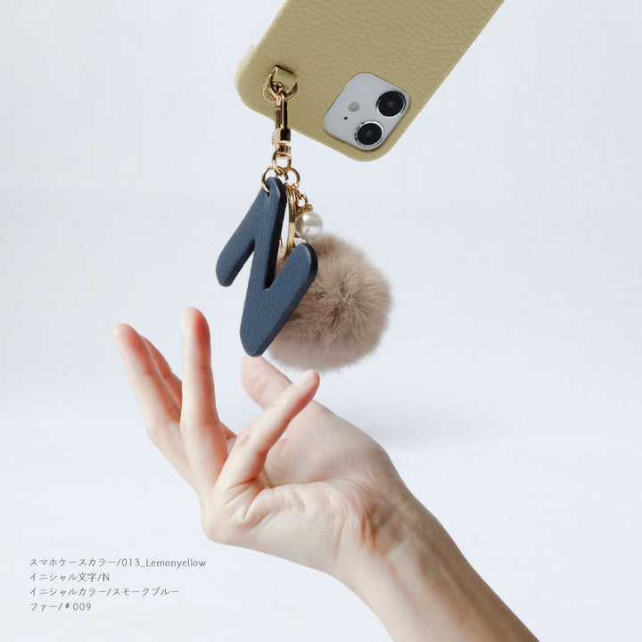 Genuine leather 32 colors Italian shrink leather BIG initials & fur charm back case AQUOS series