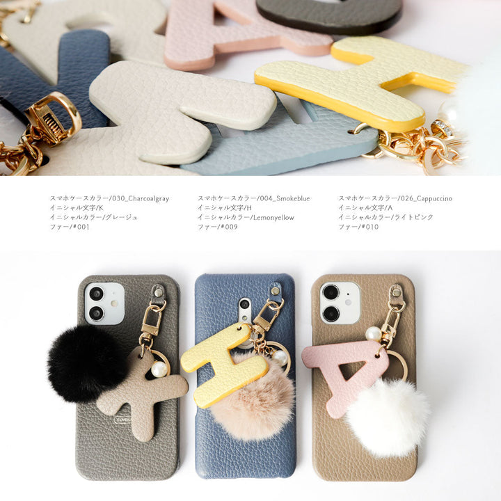 Genuine leather 32 colors Italian shrink leather BIG initials & fur charm back case Google Pixel series