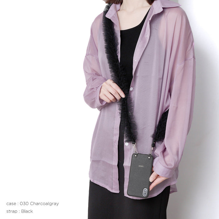 Genuine leather 32 colors Italian shrink leather with tulle shoulder strap back case AQUOS series