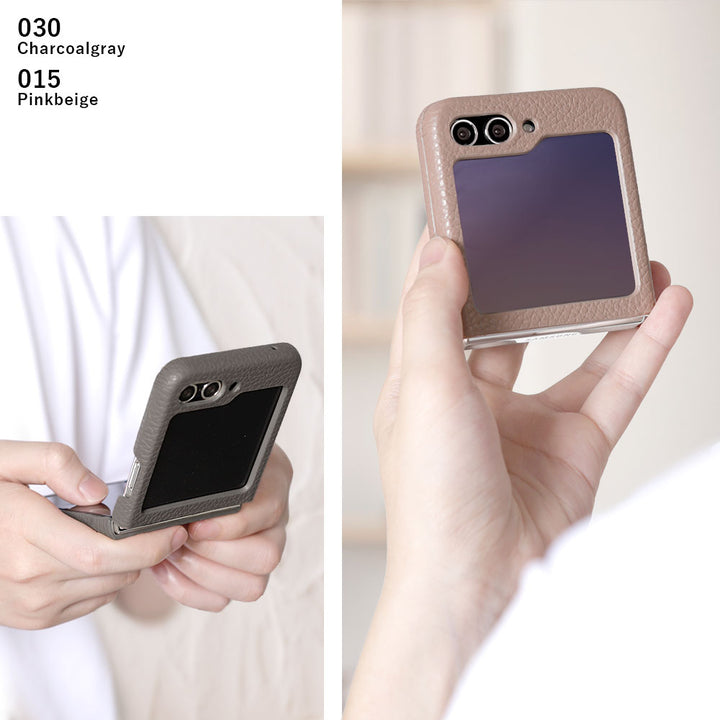 Étui arrière en cuir italien grainé véritable 32 couleurs compatible Samsung Galaxy Z Flip/Fold pour téléphone pliable avec gravure personnalisée (impression à chaud) série Galaxy Z