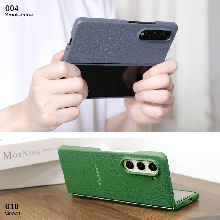 Étui arrière en cuir italien grainé véritable 32 couleurs compatible Samsung Galaxy Z Flip/Fold pour téléphone pliable avec gravure personnalisée (impression à chaud) série Galaxy Z