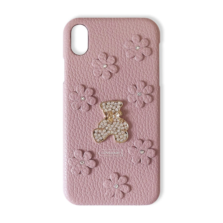 本革 32色 イタリアンシュリンクレザー フラワーベアデコ 背面ケースB（ストーン）