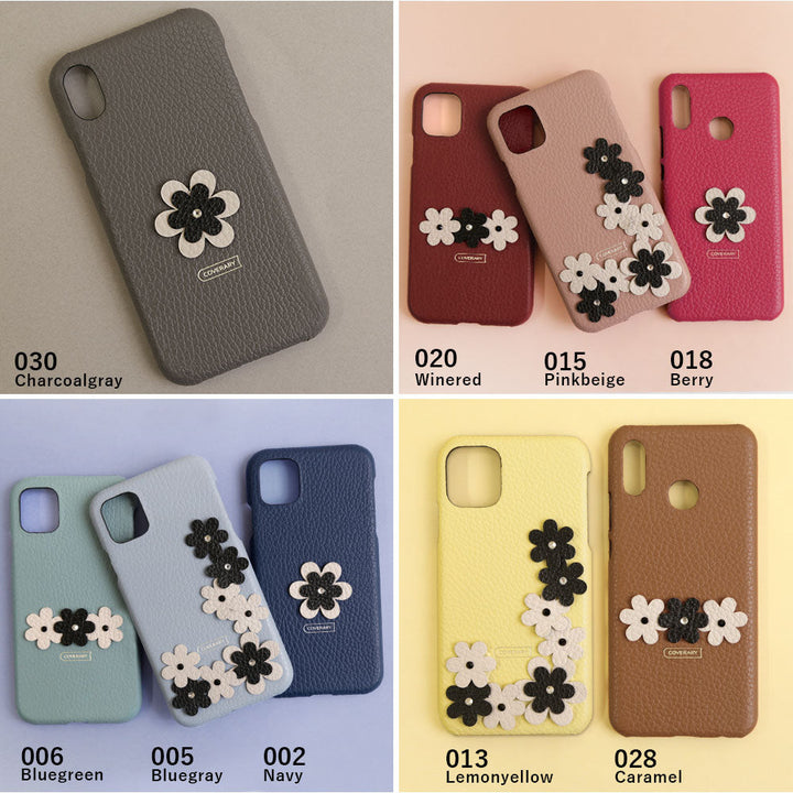 Cuir véritable 32 couleurs cuir italien grainé décoration florale coque arrière pétales série Xperia