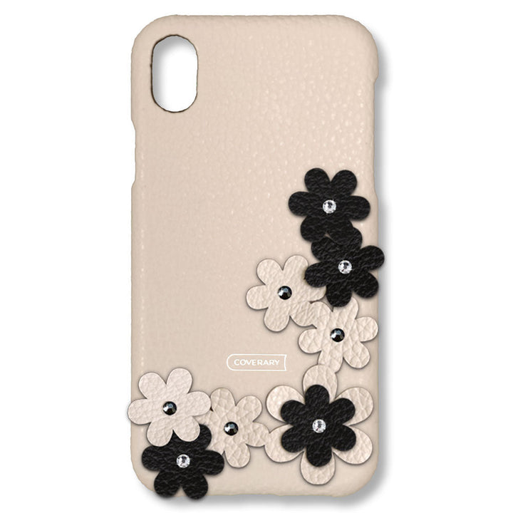 Cuir véritable 32 couleurs cuir italien grainé décoration florale coque arrière pétales série Xperia