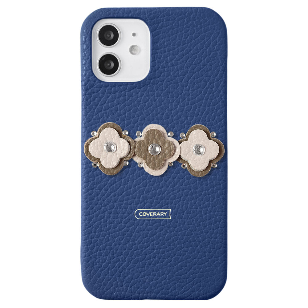 Genuine leather 32 colors Italian shrink leather floral motif back case Galaxy series