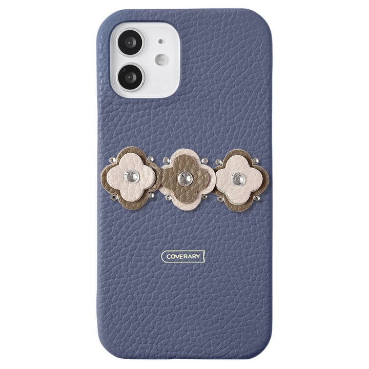 Genuine leather 32 colors Italian shrink leather floral motif back case Galaxy series