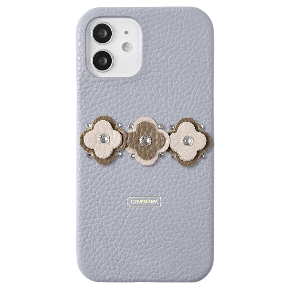 Genuine leather 32 colors Italian shrink leather floral motif back case Galaxy series