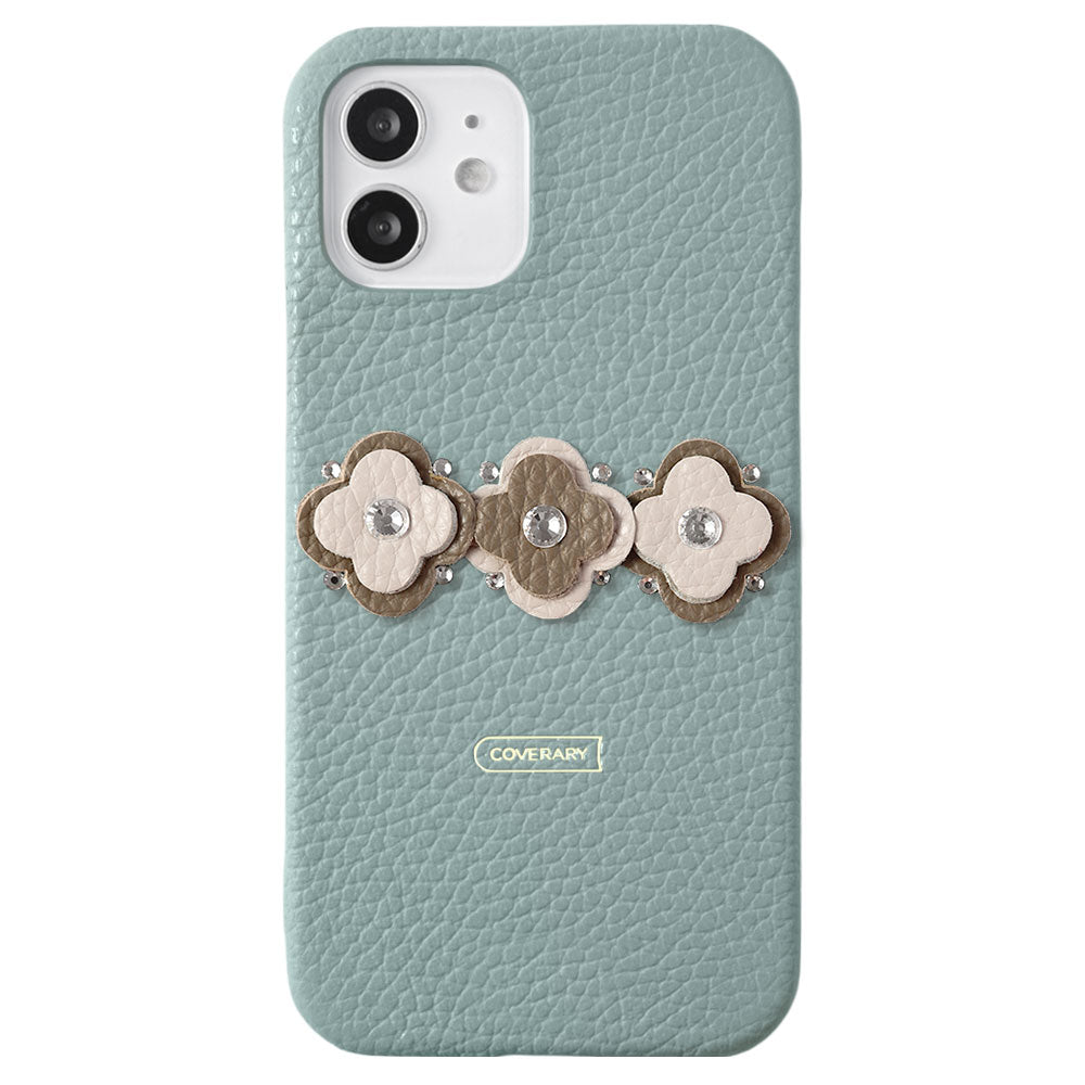 Genuine leather 32 colors Italian shrink leather floral motif back case AQUOS series