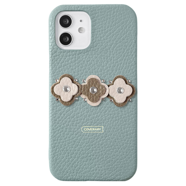 Genuine leather 32 colors Italian shrink leather floral motif back case Galaxy series