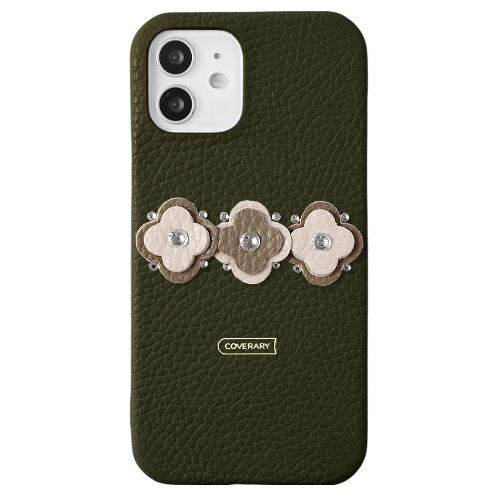 Genuine leather 32 colors Italian shrink leather floral motif back case