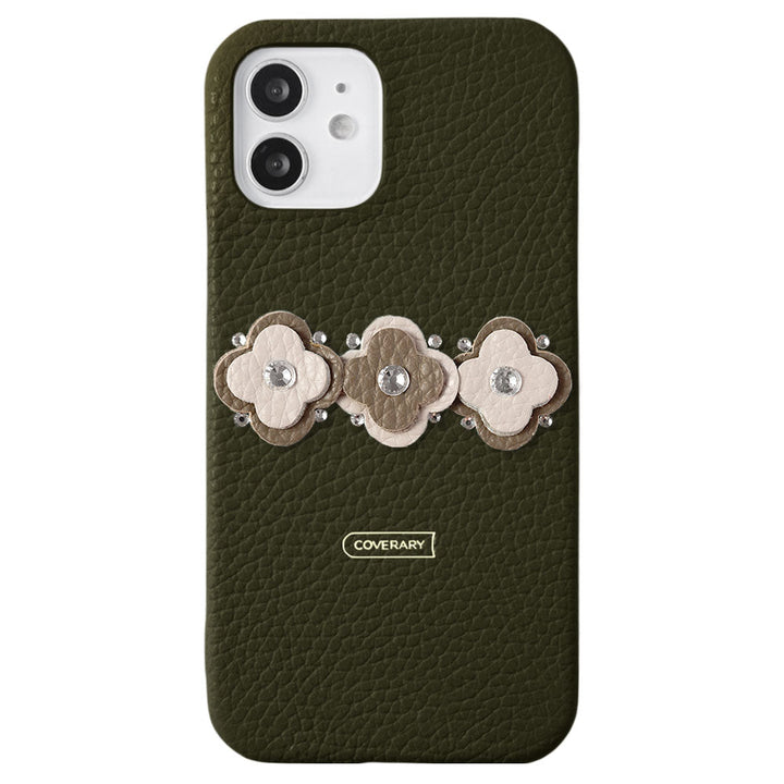 Genuine leather 32 colors Italian shrink leather floral motif back case AQUOS series