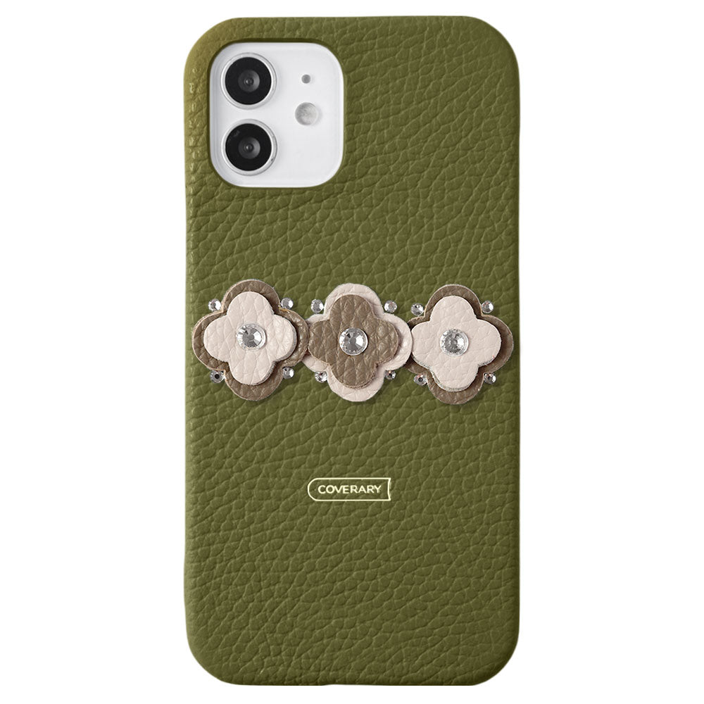 Genuine leather 32 colors Italian shrink leather floral motif back case Galaxy series