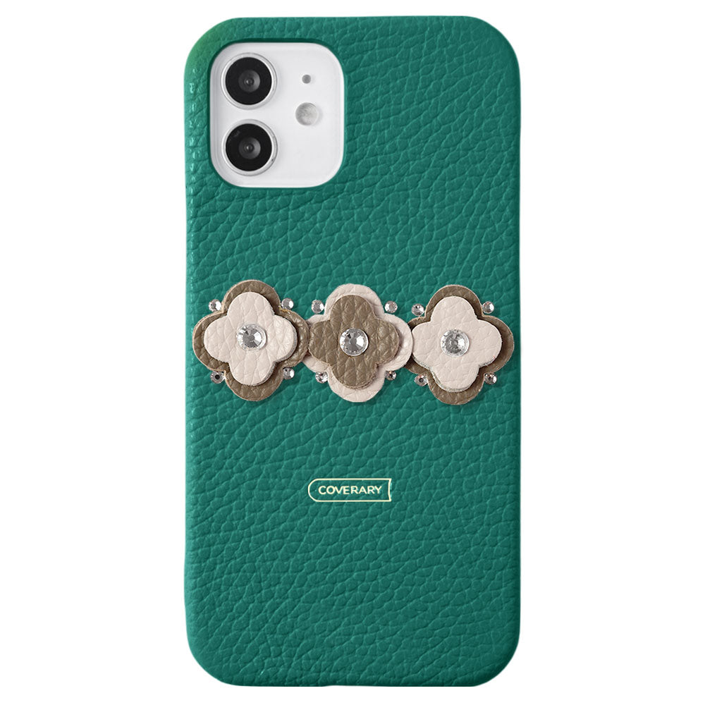 Genuine leather 32 colors Italian shrink leather floral motif back case AQUOS series