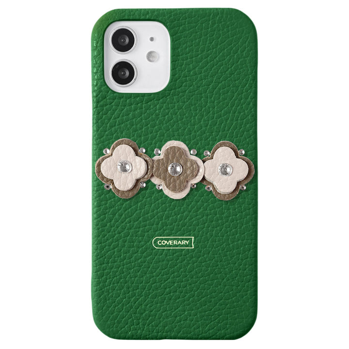 Genuine leather 32 colors Italian shrink leather floral motif back case