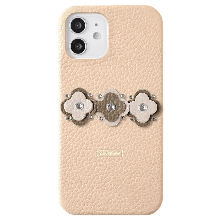 本革 32色 イタリアンシュリンクレザー フローラモチーフ 背面ケース iPhoneシリーズ