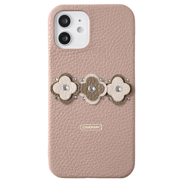 Genuine leather 32 colors Italian shrink leather floral motif back case Galaxy series