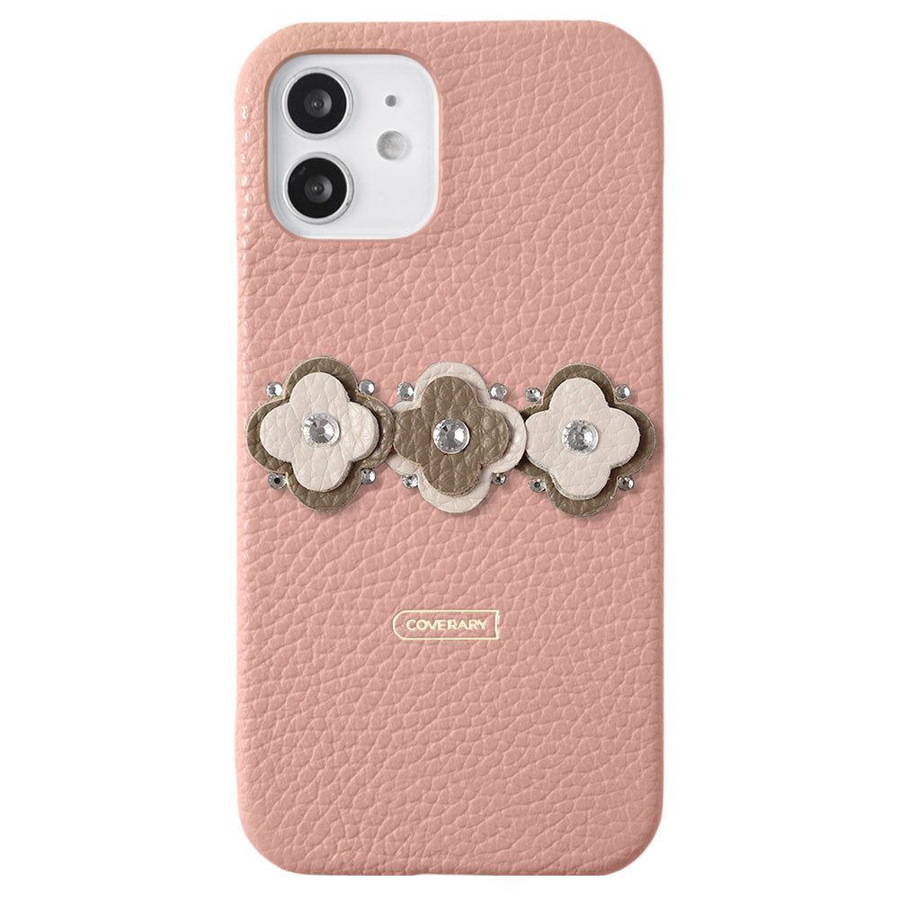 Genuine leather 32 colors Italian shrink leather floral motif back case