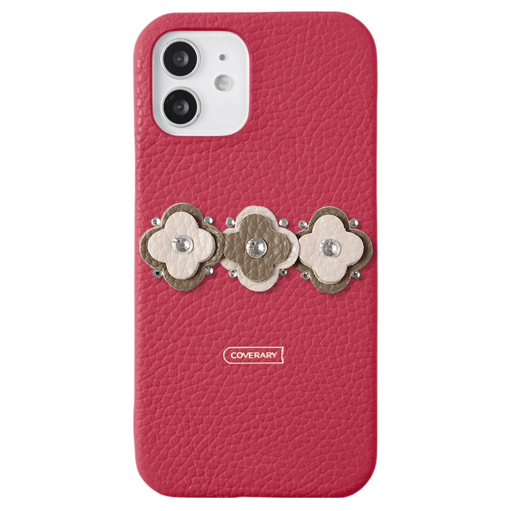 Genuine leather 32 colors Italian shrink leather floral motif back case