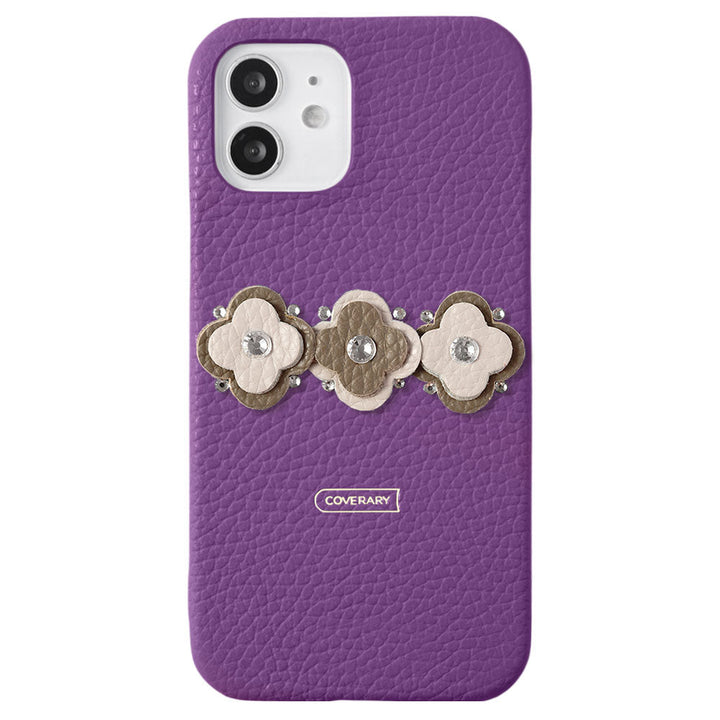 Genuine leather 32 colors Italian shrink leather floral motif back case Xperia series