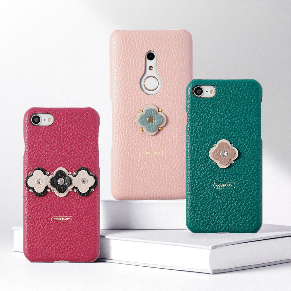 Genuine leather 32 colors Italian shrink leather floral motif back case Xperia series