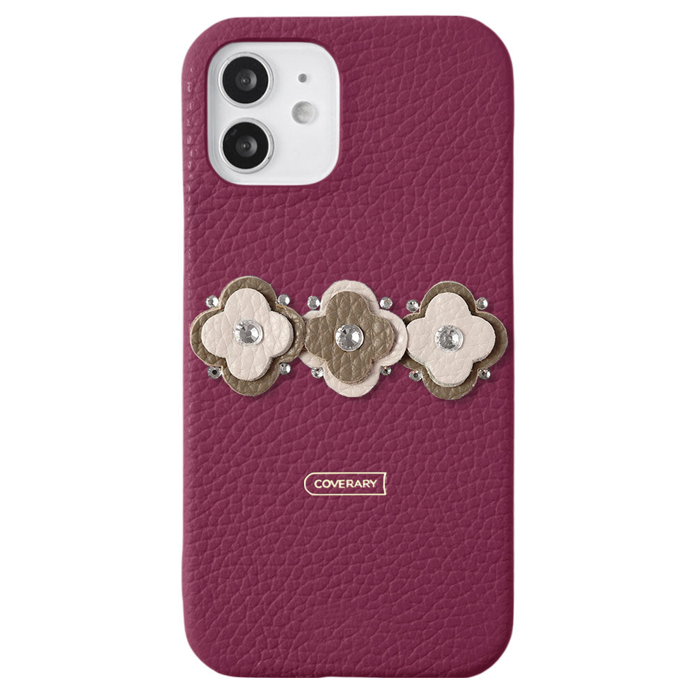 Genuine leather 32 colors Italian shrink leather floral motif back case