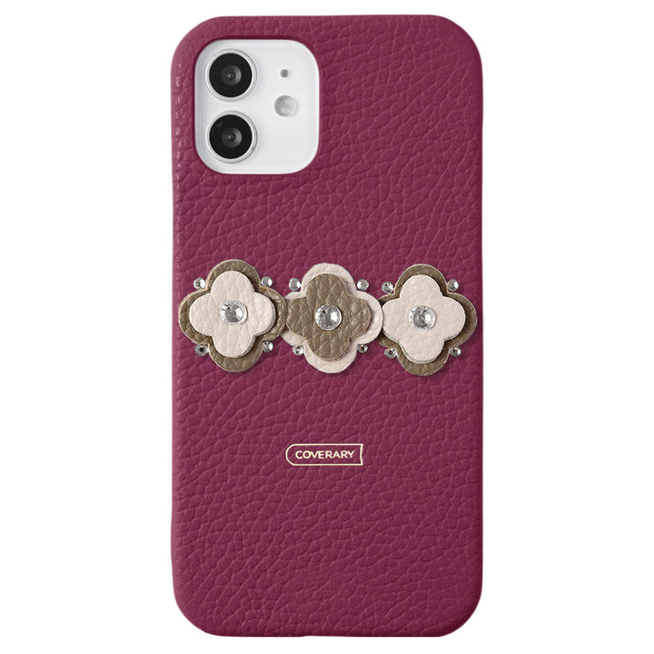 Genuine leather 32 colors Italian shrink leather floral motif back case Galaxy series